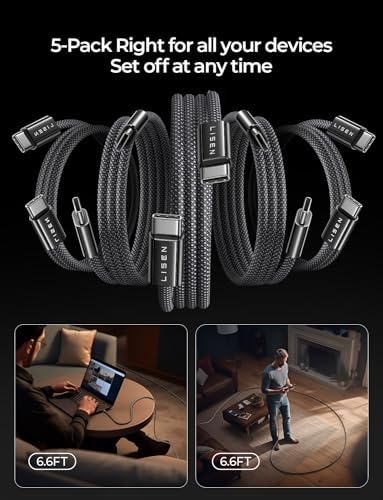 LISEN USB C to USB C Cable 5-Pack – Premium Fast Charging Solution with 60 W Power Delivery, Versatile Lengths (3.3 FT, 6.6 FT, 10 FT) for i Phone 16, i Pad Mini 6/Pro, Mac Book Pro 2020 & Samsung S23 – Durable, High-Speed Connectivity for All Your Devices
