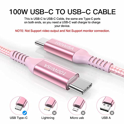 Elevate Your Charging Experience with Awnuwuy 100 W Pink USB C to USB C Cable – 10 ft Long (2-Pack) for Fast Charging & Data Transfer, Compatible with i Phone 15 Series, i Pad Pro, Mac Book Air, Samsung Galaxy S23/S22, Pixel 6 – Stylish Durability & Enhanced Performance for All Your Devices