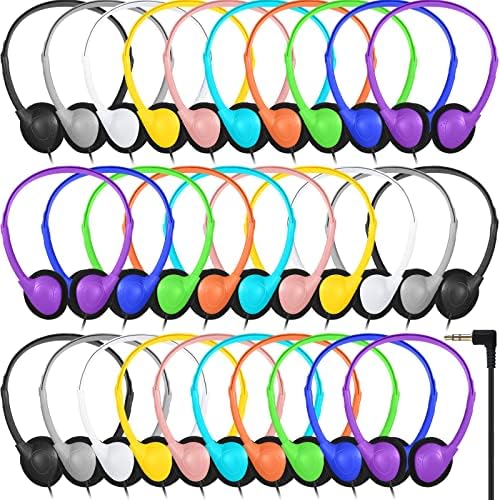 Chumia 30 Pack Adjustable On-Ear Headphones – Premium Bulk Audio Solution with 3.5 mm Compatibility for Students and Adults – Ideal for Classroom, Library, Museum, and Travel Use – 10 Eye-Catching Colors for Ultimate Comfort and Style