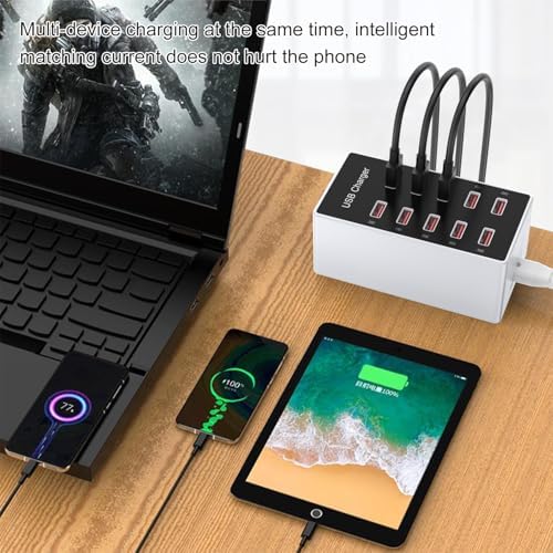 Multi-Device USB Charging Hub with 10 High-Speed Ports – Smart Plug Power Strip for i Phone 15/14/13, i Pads, Galaxy Watches & Android Phones – Ultimate Fast Charging Solution for Home & Office Efficiency