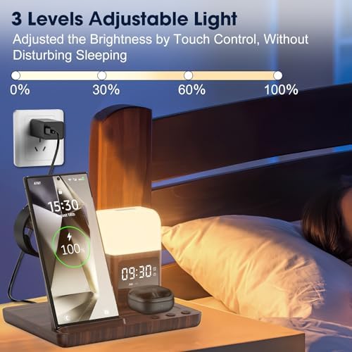 Ultimate 6-in-1 Wireless Charging Station for Samsung Devices – Stylish Purple Design with Alarm Clock and Night Light Functionality – Fast Charging for Galaxy S25/S24/S23 Ultra Series, Galaxy Watch 7/6/5/4, and Galaxy Buds – Ideal for Home or Office Use – Enhanced Safety Features and Adjustable Brightness Settings – Tidy Up Your Space with This Multi-Device Charger – Compatible with USB-C, Perfect for Samsung Users Seeking Convenience and Efficiency – Say Goodbye to Clutter and Hello to Seamless Charging Experience!
