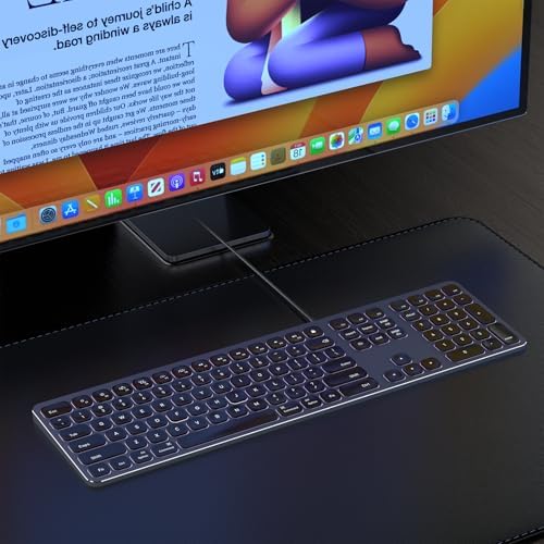 Sleek All-Aluminum Wired Keyboard for Mac – Full-Size USB-A & USB-C Connectivity, Ergonomic Design with Numeric Keypad for Enhanced Productivity on i Mac, Mac mini, Mac Book Pro & Air – Perfect Blend of Style and Functionality for Apple Users