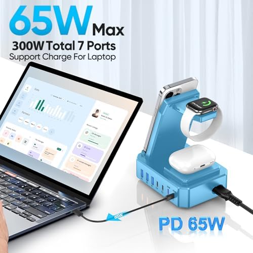 300 W High-Efficiency Charging Hub for Apple Devices – 10-in-1 Wireless Charger Dock with 65 W PD Fast Charging for i Phone, Mac Book, i Watch & Air Pods – Advanced Ga N III Technology, All-in-One Solution for Optimal Device Management and Clutter Reduction