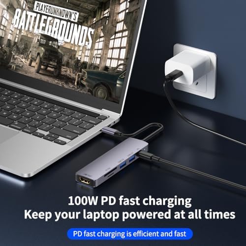 Elevate Your Tech Game with the Jadebones 6-in-1 USB-C Hub: Ultimate 100 W Power Delivery, Dual USB-A Ports, SD/TF Card Reader & 4 K HDMI Adapter for Mac Book & Laptops – Compact High-Speed Solution for Effortless Productivity and Media Enjoyment