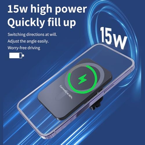 HYDGYC 15 W Fast Wireless Car Charger for i Phone – Mag Safe-Compatible Air Vent Charging Pad with 360° Rotation for Optimal Viewing – Essential Accessory for i Phone 16/15/14/13/12 (Sleek White Design) – Effortless Installation & Secure Hold for On-the-Go Power