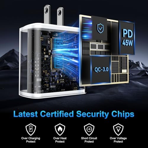 45 W USB-C Super Fast Charger for i Phone 16 & Galaxy Devices – Includes 6.6 FT Type-C Cable for Flexible Power Solutions – Compact & Portable Design for On-the-Go Charging – Advanced Safety Features for Device Protection – Ideal for Rapid Power Demands and Enhanced Device Longevity