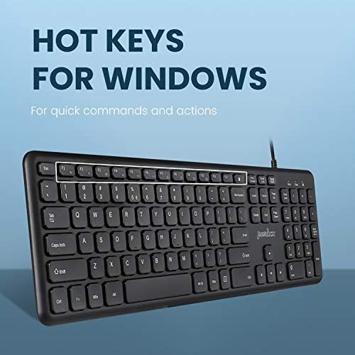 Perixx PERIBOARD-210 Wired Full-Size USB Keyboard – Ultra-Quiet Scissor Keys for Effortless Typing on Desktop, Laptop, and Tablet – Sleek Black Design with Enhanced Compatibility and Ergonomic Comfort
