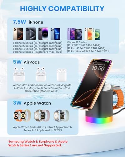 Travel-Ready Joy Geek 3-in-1 Wireless Charging Station – Fast Mag-Safe Charger for i Phone 16-12 Series, Apple Watch Series 10-2, and Air Pods Pro – Ultimate Compatibility and Speed for On-the-Go Lifestyle