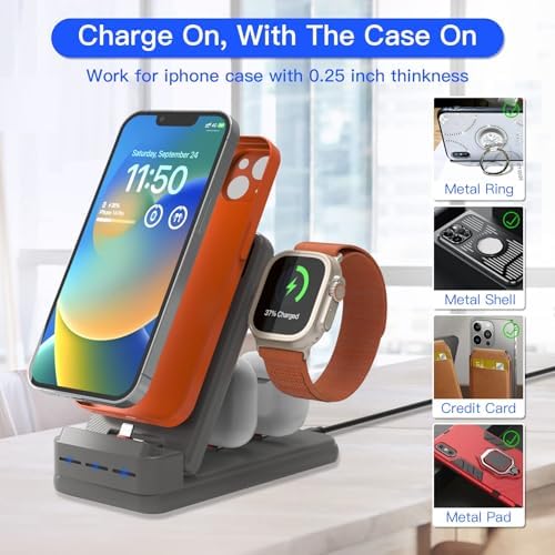MSTJRY 4-in-1 Fast Charging Station for Apple Devices – Foldable 25 W PD Charger for i Phone 14/13/12/11/X/8, Apple Watch & Dual Charging for Air Pods – Space-Saving, High-Speed Charging Dock for Multi-Device Solutions