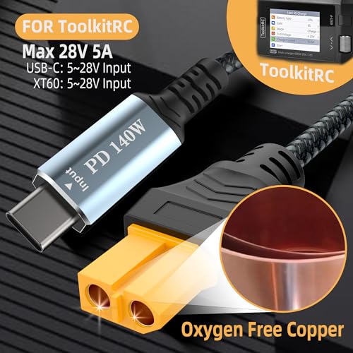Type C to XT60 Charging Cable, USB C to XT60 Female Adapter Cable, XT60 to Type-C Fast Charging Cable for M7 M6 M6D Charger Fatshark Skyzone FPV Monitor Power – 2m/6.6ft – Enhanced Compatibility and Speed