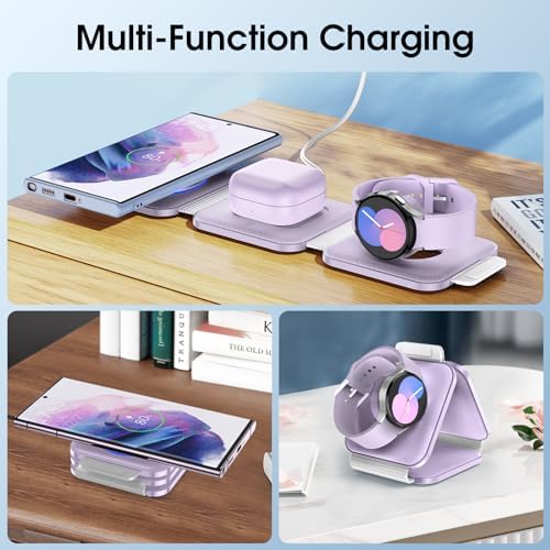 Portable Wireless Charging Station for Samsung Devices, Compact Foldable Charger for S25 Ultra/S24/Z Flip 6/5, Multi-Device Support for Galaxy Watch 8/7 & Buds Pro3/2 – Efficient Fast Charging Solution in Sleek White Design for Travelers and Professionals