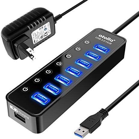 Atolla 7-Port USB Hub 3.0 with Individual Power Control, Smart Charging Port, and High-Speed Data Transfer – Essential USB Splitter for Mac Book, Mac Pro, and Multi-Device Connectivity Solutions