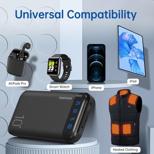 10000 m Ah Slim Portable Power Bank – Fast Charging External Battery Pack with Dual USB 2.4 A Outputs & USB-C Compatibility for i Phone 12-16, Huawei, Samsung Galaxy S20, & Android Tablets – Ideal for Travel and Daily Use
