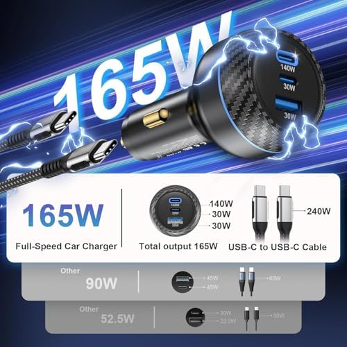 High-Power USB C Car Charger with Dual PD Ports – 100 W + 30 W Fast Charging Adapter for i Phone 15, Galaxy S24, Mac Book Pro, and More – Ultimate Multi-Device Compatibility and Safety Features for On-the-Go Charging Efficiency
