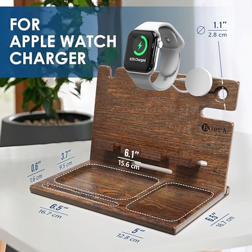 Sleek Premium Wooden Dual Device Docking Station | Stylish Nightstand Organizer for Smartphones, Tablets & Smartwatches | Fast Charging with Universal Device Compatibility | Ideal Gift for Men | Enhance Bedroom Decor & Reduce Clutter