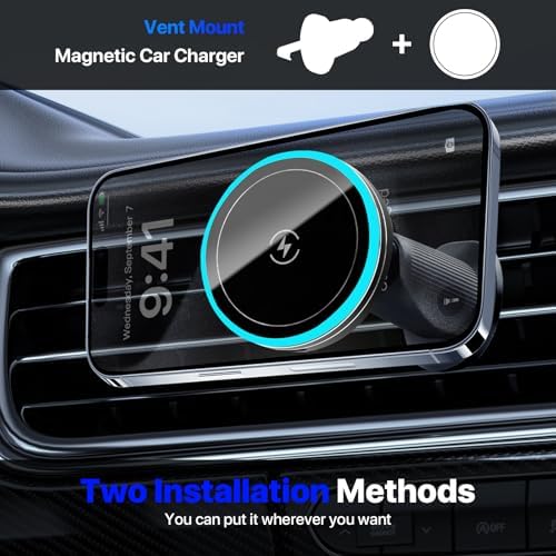 for 15W MagSafe Car Mount Charger,Magnetic Wireless Car Charger for iPhone 16/15/14/13/12 Series, Auto- Magnetic Tight Phone Holder with Fast Charging, Secure Air Vent, 360° Adjustable,(A10K) – Enhanced Compatibility and Speed