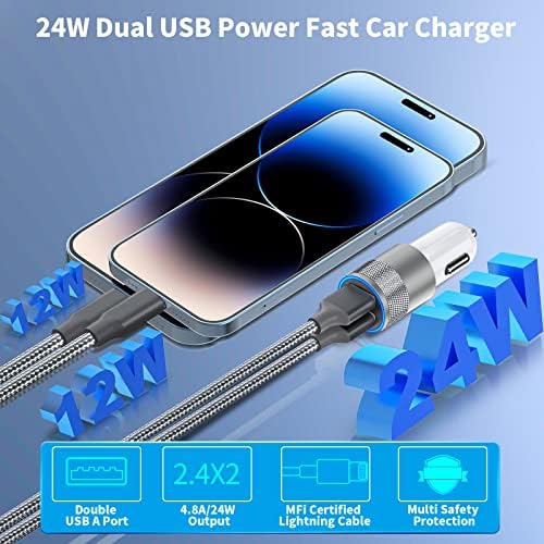 Braveridge 66 W Dual Port USB-C Car Charger for i Phone 16 – MFi Certified Fast Charging with Type-C Braided Cable – Enhanced Compatibility for i Phone 16/16 Pro Max/15/15 Pro/i Pad – Ideal for Road Trips and On-the-Go Power Solutions