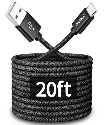 CLEEFUN 20 ft USB Type C Cable – Extra Long Nylon Braided Charger Cord for Fast Charging & Data Transfer, Compatible with Samsung Galaxy Note, LG, Moto, Pixel, Switch & More – Durable & Tangle-Free Design for Ultimate Convenience