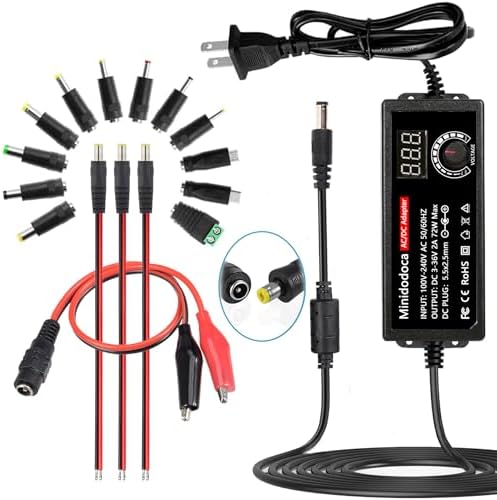 Universal 72 W Adjustable AC to DC Power Supply Adapter – Versatile 3 V to 36 V Converter with LED Voltage Display & 16 Interchangeable Tips for Efficient Household Electronics Charging – Ideal for Hobbyists and Professionals Seeking Optimal Performance and Portability
