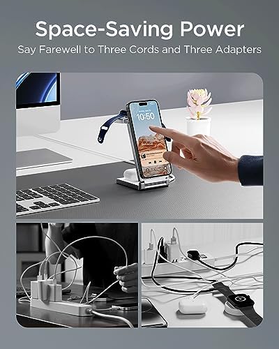 Hohosb Foldable 3-in-1 Magnetic Wireless Charger Station – Premium Zinc Alloy Design for i Phone 15/14/13/12, Air Pods Pro/3/2, and Apple Watch – Mag Safe Compatible, Fast Charging, and Travel-Friendly Solution for All Your Devices (Blue)