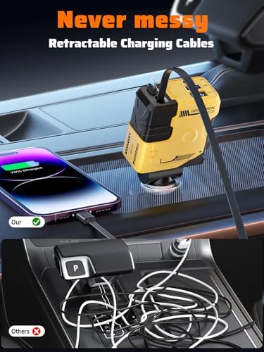 Celestial Power: 4-in-1 Starlight Retractable Car Charger with Fast Dual USB Ports – Compatible with i Phone 15/14/13 – Innovative Tangle-Free Charging Solution for Enhanced Portability and Style