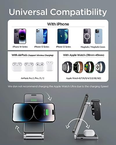 Hohosb Foldable 3-in-1 Magnetic Wireless Charger Station – Premium Zinc Alloy Design for i Phone 15/14/13/12, Air Pods Pro/3/2, and Apple Watch – Mag Safe Compatible, Fast Charging, and Travel-Friendly Solution for All Your Devices (Blue)