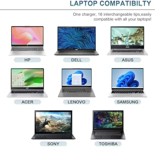 Universal 90 W Laptop Charger with 16 Tips – Versatile AC Adapter for Dell, HP, Acer, Asus, Lenovo, and More – Fast, Safe Power Supply for Notebooks and Ultrabooks – Worldwide Compatibility with 100-240 V Input for Reliable Charging – Ideal Replacement for Diverse Models Including HP Envy, Dell Inspiron, Toshiba Satellite, and Acer Aspire – 30-Day Refund Guarantee and 24/7 Support for Hassle-Free Use – Perfect Solution for Efficient and Dependable Laptop Power Needs