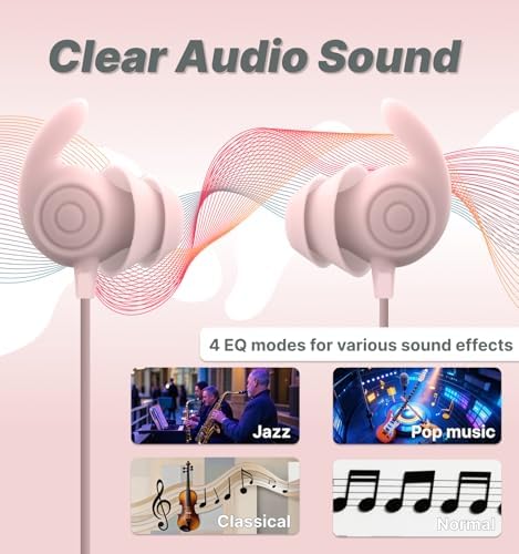 Experience Ultimate Comfort with Hmusic HS88 Wireless Bluetooth Neckband Headphones – Premium Noise-Cancelling Earbuds for Sleep, Yoga, and Travel – Soft Silicone Earplugs with -30 d B Sound Isolation, 12-Hour Playtime & Timer for Side Sleepers in Elegant Pink