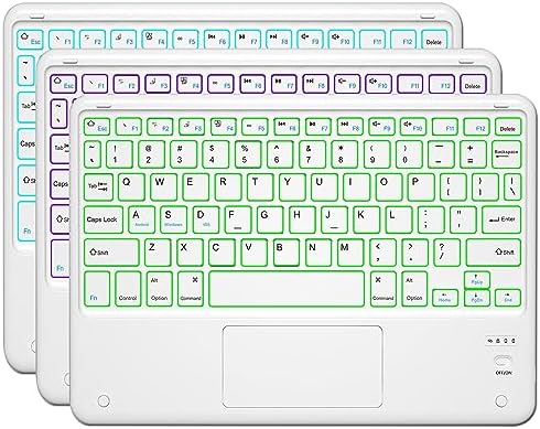 Transform Your Typing with the Ultimate Slim 7 Colors Backlit Bluetooth Keyboard – Wireless Multi-Device Touchpad Keyboard for i OS, Android & Windows Tablets, PCs, and Smartphones – Rechargeable Battery & Ultra-Slim Design for Effortless Portability and Enhanced Productivity