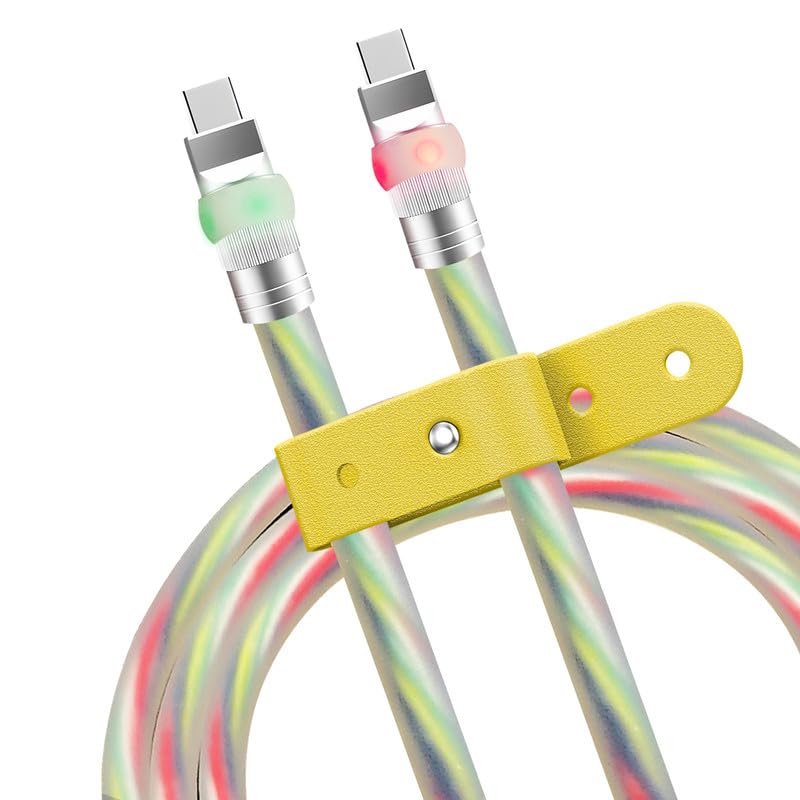Vibrant Neon Chubby Type-C Charging Cable – Ultra-Durable Silicone with Fast Charge UFO Design, 4.9 FT Length, LED Light-Up Feature for Enhanced Visibility and Multi-Device Compatibility