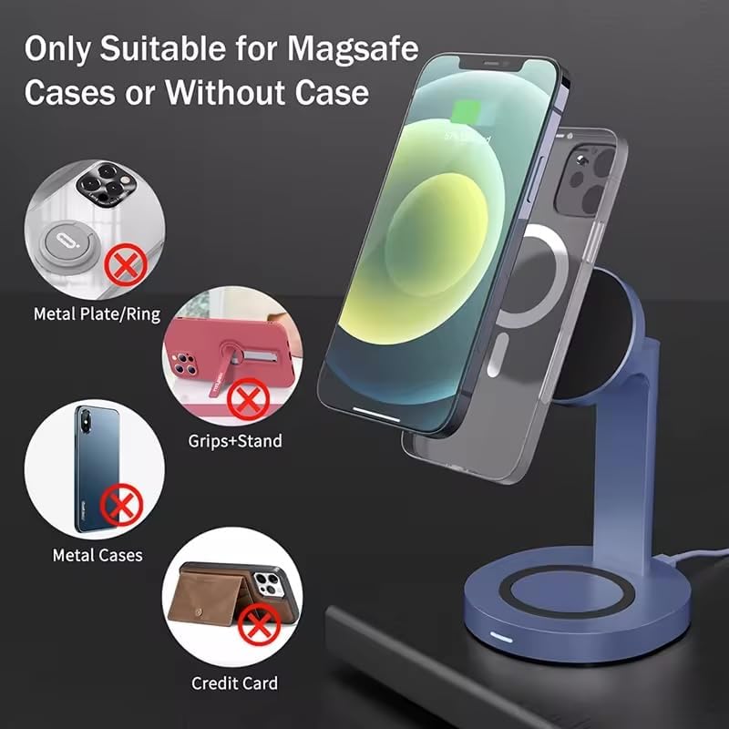 Qrion 15 W Magnetic 3-in-1 Wireless Charger Station – Premium Aluminum Alloy Dock for i Phone 15/14/13/12, Apple Watch & Air Pods Pro/3/2 – Fast Charging & Enhanced Compatibility with USB-C Cable – Sleek, Durable Design for Modern Homes and Offices