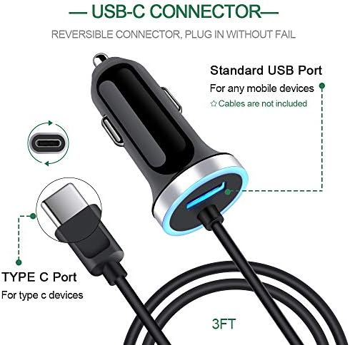 Ultra-Fast Dual-Port USB-C Car Charger for Samsung Galaxy S25 Series, S24, S23, A-Series – Includes 3 ft Type C Charging Cable – Compact Design with Enhanced Safety Features for Rapid On-the-Go Charging
