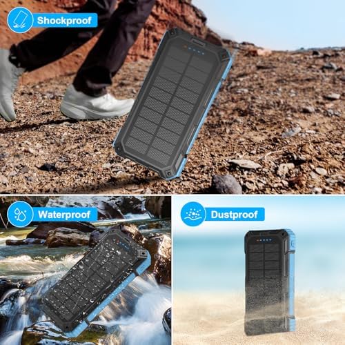 Ultra-Reliable 49,800 m Ah Solar Power Bank – High-Speed Wireless Charging with 4 Built-In Cables & 22.5 W QC3.0 Technology – IP65 Waterproof Emergency Battery for Outdoor Adventures – Charge 6 Devices Simultaneously, Compatible with Smartphones & Tablets