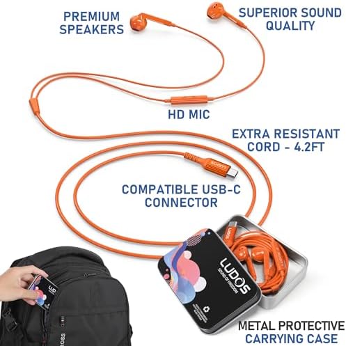 LUDOS FEROX USB-C Earbuds – Premium Wired Headphones for i Phone 16 & Samsung Galaxy Series, Featuring Exceptional Audio Clarity & Deep Bass, Ergonomically Designed for All-Day Comfort, Tangle-Free Cable for Streamlined Use, Supported by an Impressive 5-Year Warranty, Eye-Catching Vibrant Green Finish – Elevate Your Sound Experience for Music Lovers and Gamers Alike