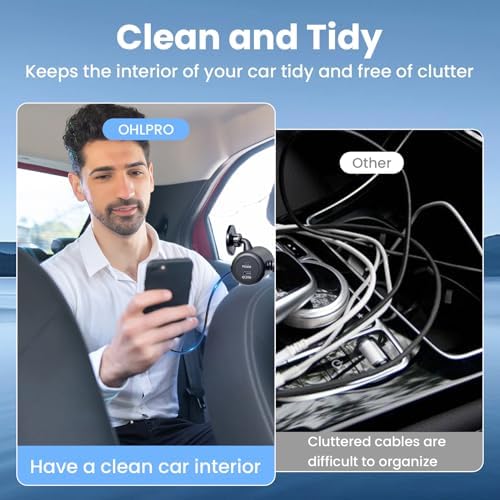 Revolutionize Your Travel Charging with the OHLPRO 6-in-1 Backseat Retractable Car Charger Station – Fast Dual USB Ports with 20 W PD & QC Adaptability, Magnetic Headrest Mount for Ultimate Convenience, Ideal for Rideshare Drivers and Passengers, Compatible with All Devices