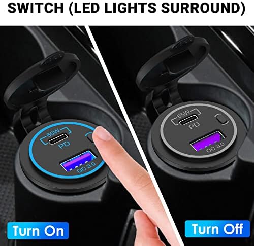 Ultimate 83 W 12 V USB Outlet Laptop Charger – Dual Fast Charge 65 W USB-C PD3.0 & 18 W QC3.0 Ports – Waterproof Multi-Car Socket with Energy-Saving Power Switch – Ideal for Cars, Boats, RVs, Trucks, and More – Unmatched Compatibility & Speed for All Devices