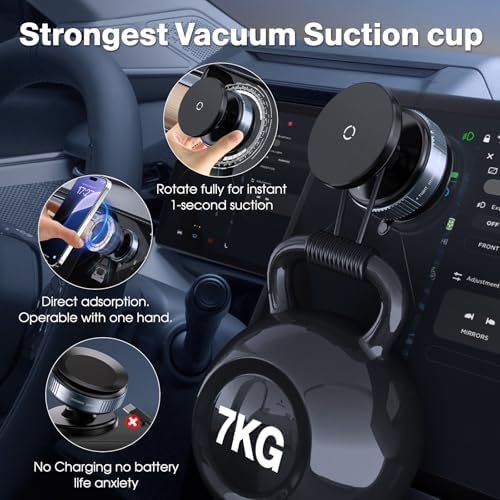360° Rotatable Vacuum Magnetic Phone Holder, Adjustable Hands-Free Suction Cup Car Phone Mount for Car/Gym/Mirror/Smooth Surface, Compatible with iPhone Android and All Smartphones – Enhanced Compatibility and Speed