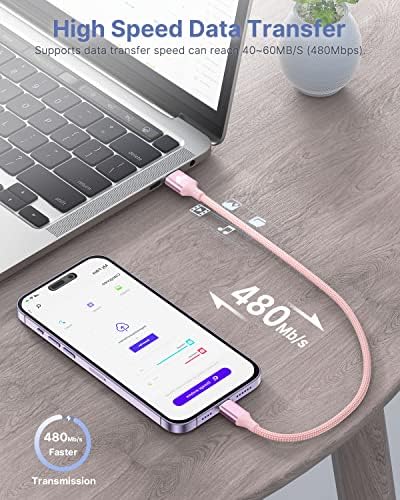 Aioneus 1 ft Apple Certified Lightning Cable – High-Speed USB A to Lightning Charger for i Phone 14/13/12/11 Pro Max/XR/XS/8/7 Plus/6/SE – Durable Nylon Braided Design for Tangle-Free Portability and Enhanced Charging Efficiency