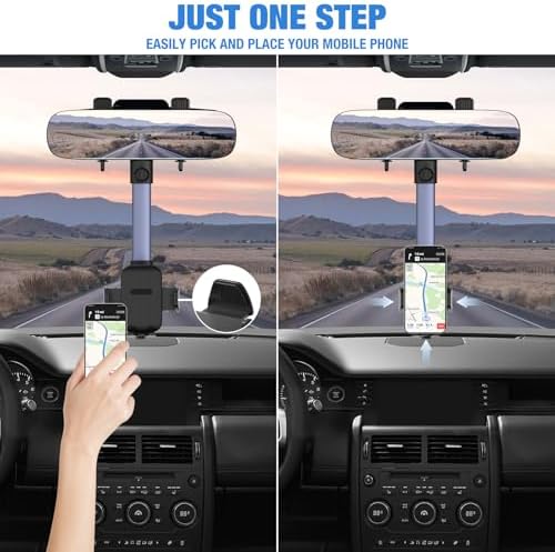 Revolutionary Rear View Mirror Phone Holder for Enhanced Driving Safety – Universal Car Phone Mount with Panoramic View, 360° Rotatable & Retractable Design for All 4”-7” Smartphones – Effortless Installation & Distraction-Free Navigation