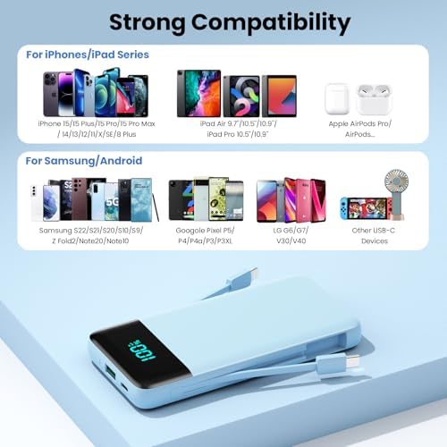 Upgrade Your Charging Experience: 13800 m Ah Portable Power Bank with Built-in Cables and Wall Plug – Fast Charging USB-C Battery Pack for i Phone 16/15/14, Samsung & Android Devices – Ultimate Travel Companion with 4 Outputs for Simultaneous Device Charging