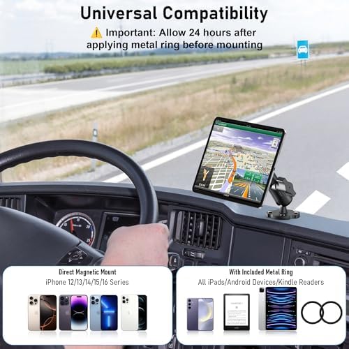 Heavy-Duty Magnetic Aluminum Tablet Mount for Trucks and Vehicles – Versatile Dashboard or Wall Holder for i Pads, Phones, and More (Fits 4.7″-12.9″) – RAM B Size 1″ Ball for Effortless Positioning – Ideal for Mobile Professionals and Travelers