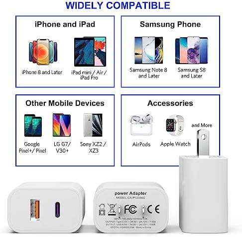 Ultimate 3-Pack i Phone & Samsung Dual-Port USB C Charger Block – i GENJUN 20 W QC + PD 3.0 Fast Charging Adapter for i Phone 15/14/13/12/X and Galaxy Devices – Sleek, Compact, and Reliable Wall Charger for Efficient Power on the Go
