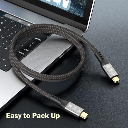 USB-C 4FT 40Gbps Braided Cable – 90 Degree, 8K Display, 100W Charging, Compatible with Thunderbolt 4/3 USB4/3, MacBook Pro, External SSD, eGPU – Enhanced Compatibility and Speed
