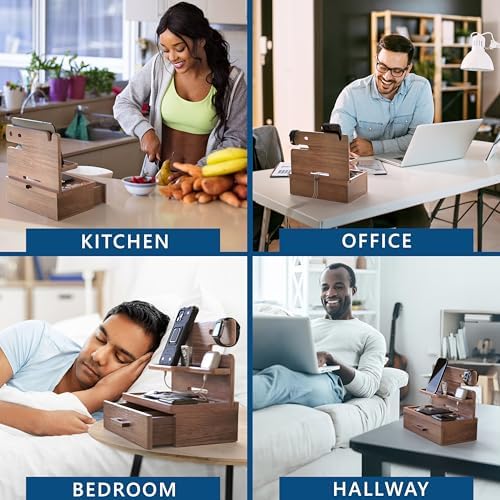 BarvA Phone Docking Station with Drawer Organizer | Night Stand Desk Charging Station | Upgraded Nightstand Organizer | Dresser Smart Watch Earbuds Phone Stand | Room Decor Gifts for Women Men Mom – Enhanced Compatibility and Speed