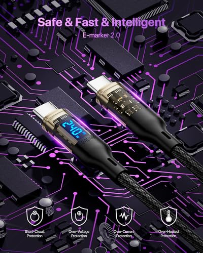 Ultra-Fast 240 W USB C to USB C Charging Cable with Real-Time LED Display – Optimal Rapid Charging for Mac Book Pro, i Phone 16/15, Galaxy S23+/Ultra – 4 ft Durable Design for Effortless Data Transfer and Monitoring