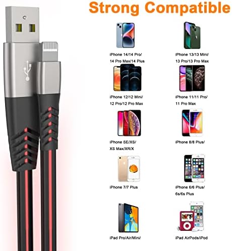 Illuminate Your Charging Experience: MFi Certified 6 ft LED Light Up Lightning Cable for i Phone 14/13/12/11/11 Pro/Max/XS/XR/X/6/7/8 – Fast Charging & High-Speed Data Sync in Vibrant Purple – Optimal Durability & Enhanced Compatibility for Effortless Connectivity