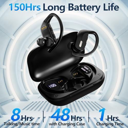 Bluetooth Wireless Earbuds with 48-Hour Playtime, LED Battery Display, and Built-in Microphone for Enhanced Stereo Sound – Ideal for Sports, Running, and Active Lifestyles in Sleek Black Finish