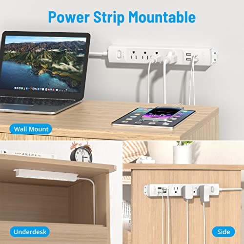 Ultra-Slim TROND Surge Protector Power Strip with 3 USB Ports & Type C – 4 AC Outlets for Maximum Device Protection & Charging Speed – 1440 J Surge Defense, ETL Listed, Space-Saving Wall Mount Design for Home Office & Dorm Use – Versatile Power Management Solution in Elegant Black