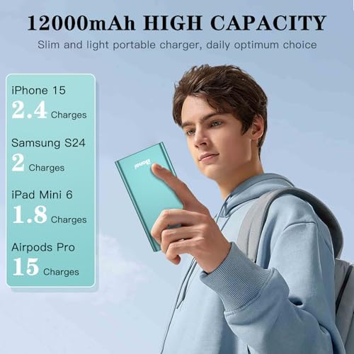 BONAI 12,000 m Ah Portable Power Bank – Ultra-Fast Charging with Dual USB-C Ports for i Phone 15/14/13/12, Galaxy Android, and i Pad – Sleek, Lightweight Design for On-the-Go Convenience and Enhanced Device Compatibility