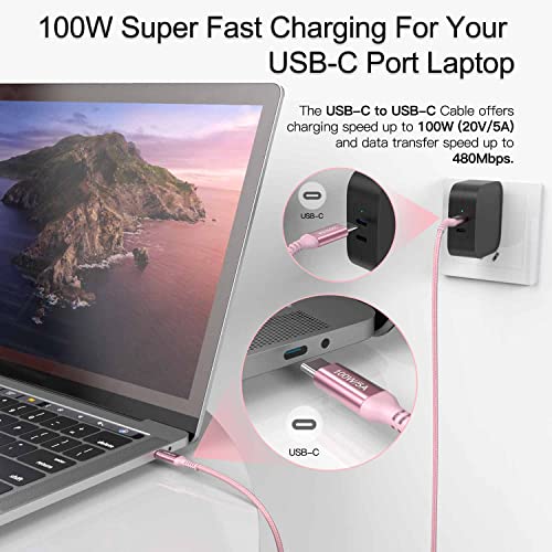 Elevate Your Charging Experience with Awnuwuy 100 W Pink USB C to USB C Cable – 10 ft Long (2-Pack) for Fast Charging & Data Transfer, Compatible with i Phone 15 Series, i Pad Pro, Mac Book Air, Samsung Galaxy S23/S22, Pixel 6 – Stylish Durability & Enhanced Performance for All Your Devices